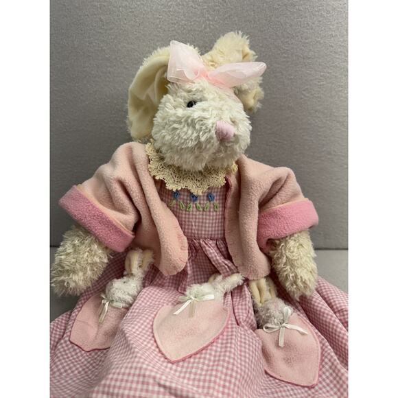 VTG Bunny Rabbit Plush Shelf Sitter 21" Pink Gingham Easter Decor Toy Cottagecor - Picture 3 of 10
